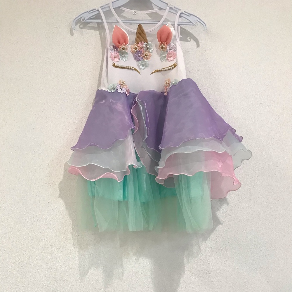 Flower girl dress unicorn ruffle layers outfit new